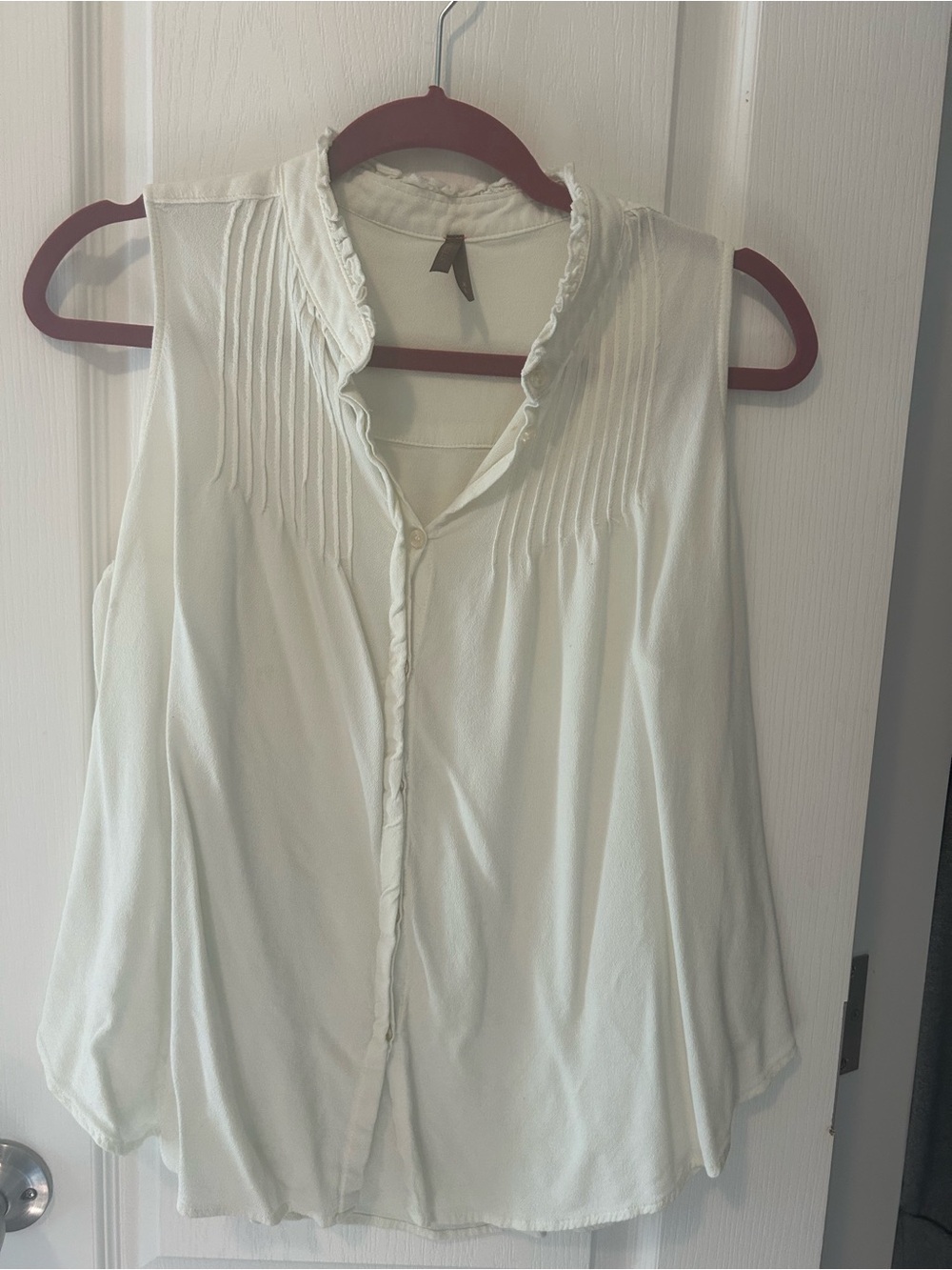 Stetson White Sleeveless Pintuck Ruffle-Trim Camisole